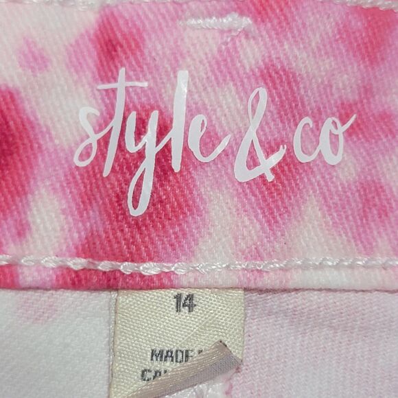 Style & Co Pink & White Tie-Dye Denim Curvy Capri Jeans - Size 14 - Picture 6 of 7